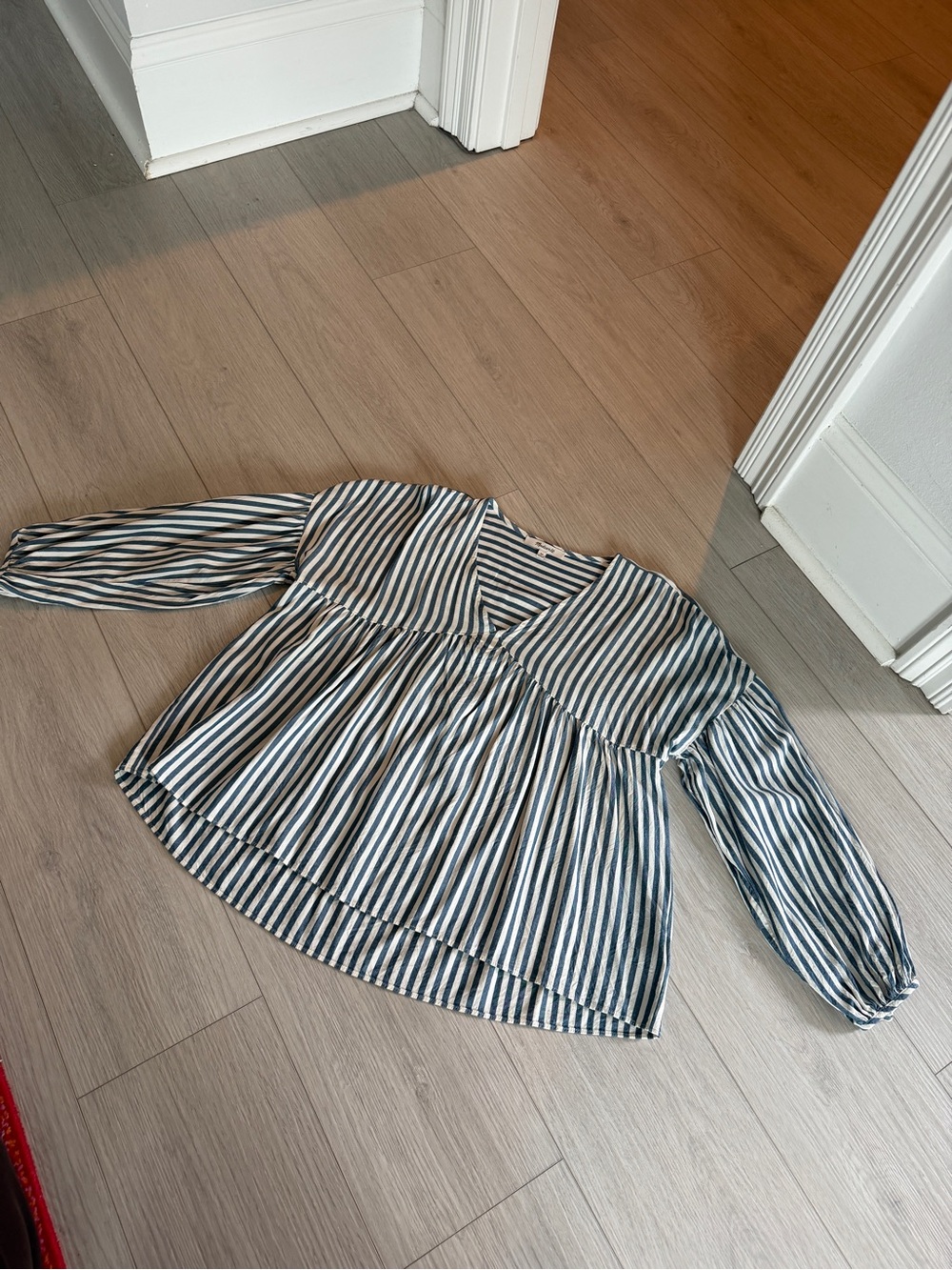 Madewell Striped V-Neck Peplum Blouse - Navy & White